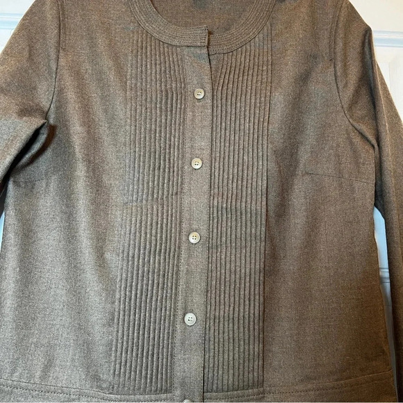J. Crew Pin Tucked Dropped Waist Long Sleeve Dress 100% Wool Olive Brown Size 4 - Picture 5 of 5